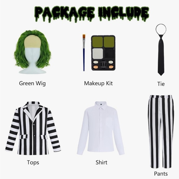 Black and White Striped Suit Men Scary Beetlejuice Costume Adult Size M - Picture 2 of 6